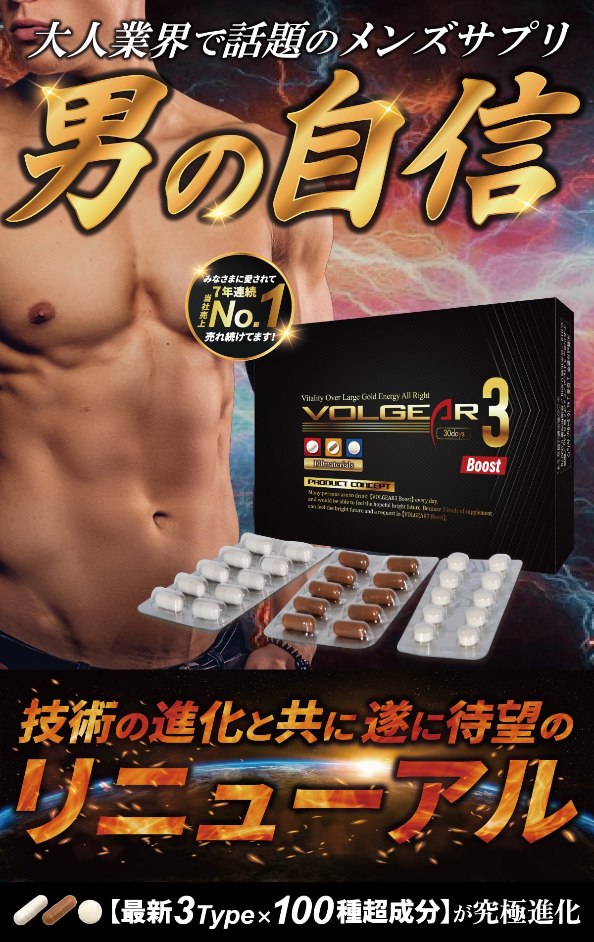 奮い立つ元気、みなぎる活力、男の自信「ボルギア3ブースト」